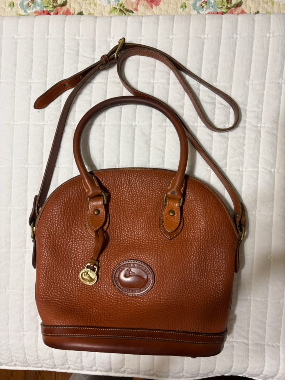 Vintage Dooney and Bourke black locking”Norfolk” caramel brown satchel bag